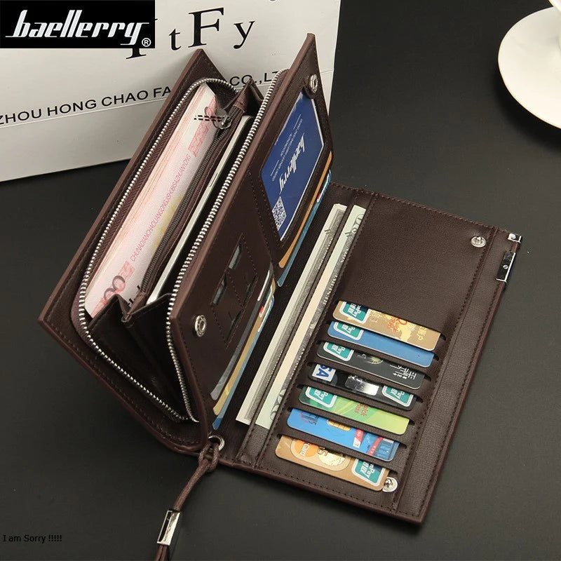 Baellerry Business Wallets Solid PU Leather Long Portable Cash Purses Casual Standard Clutch Bag